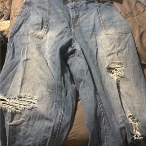 SHEIN Blue Distressed Boyfriend Jeans